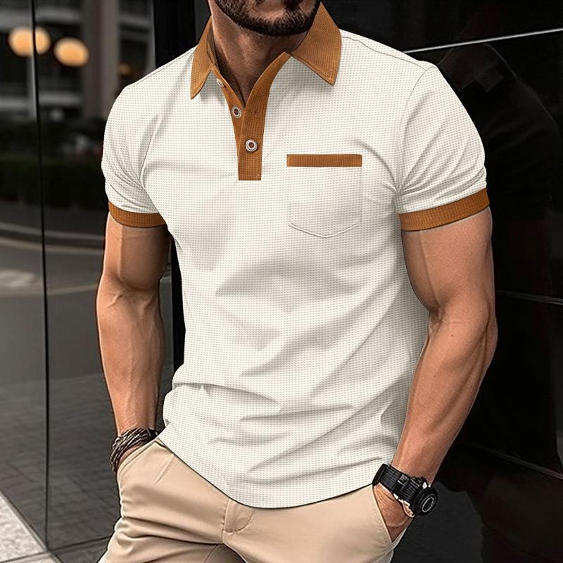 Men's Waffle Color Block Short Sleeve Button-Up T-Shirt