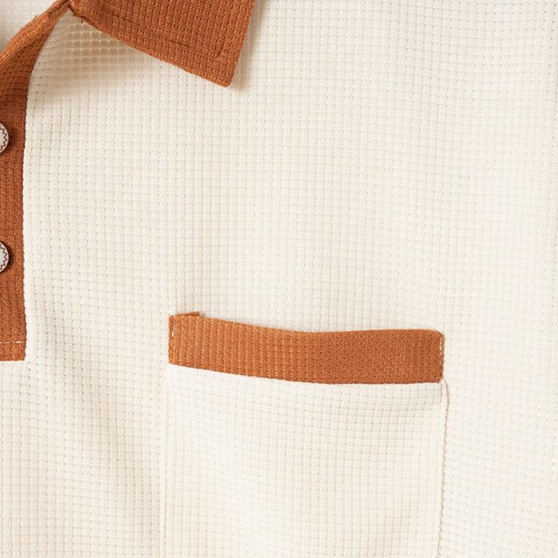 Men's Waffle Color Block Short Sleeve Button-Up T-Shirt
