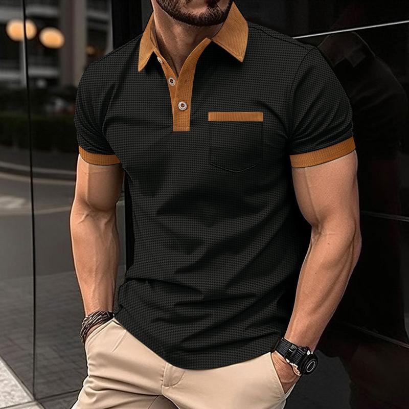 Men's Waffle Color Block Short Sleeve Button-Up T-Shirt