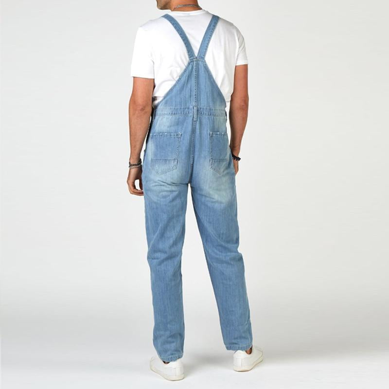 Men's Vintage Ripped Denim Overalls