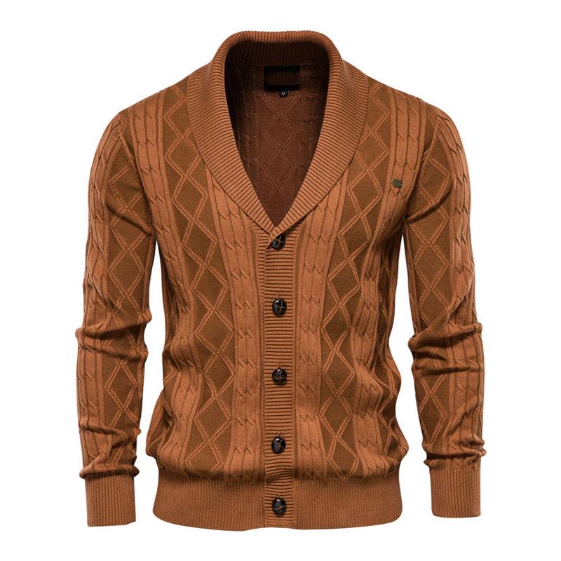 Men's V-Neck Long Sleeve Thick Knit Sweater Jacket