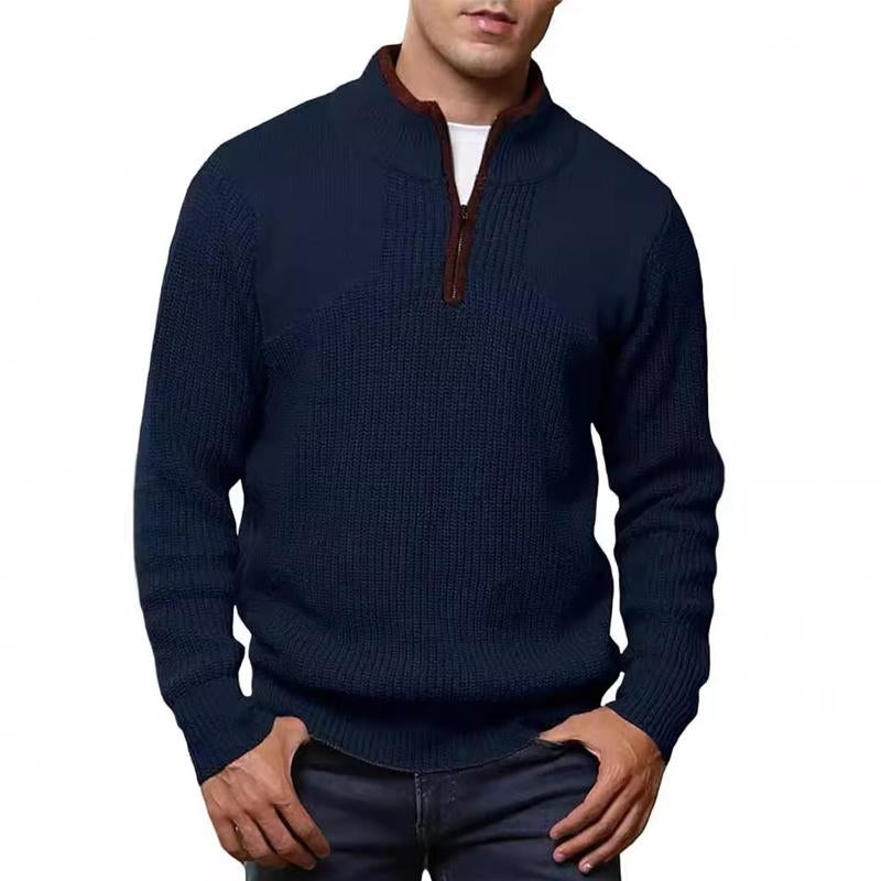 Men's Casual Half Zip Stand Collar Solid Color Sweater