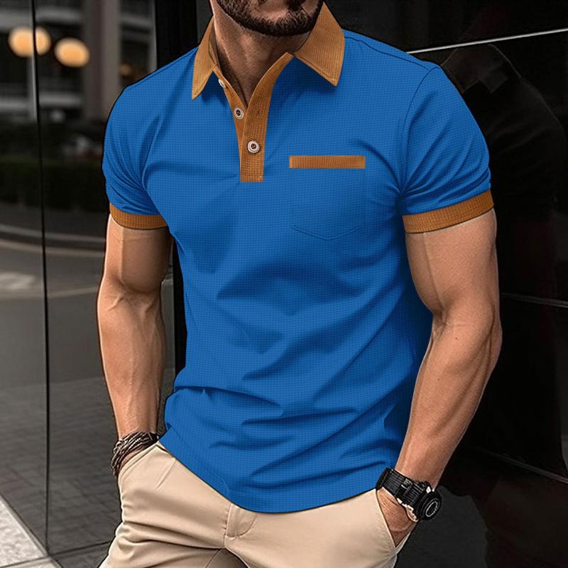 Men's Waffle Color Block Short Sleeve Button-Up T-Shirt