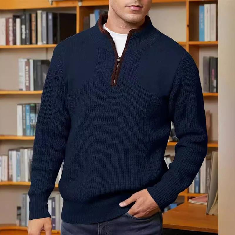 Men's Casual Half Zip Stand Collar Solid Color Sweater