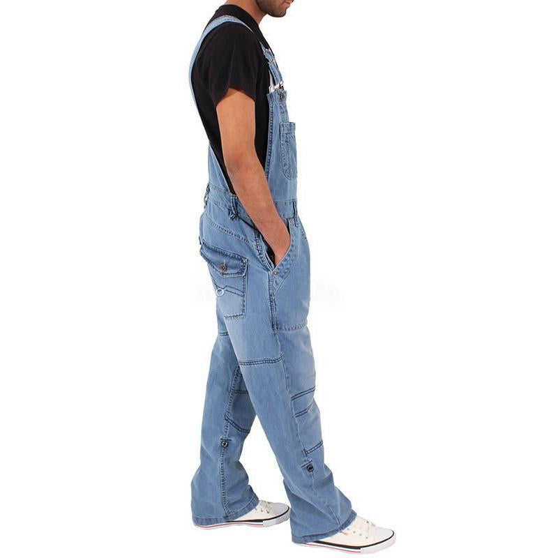 Men's Loose Denim Multi-Pocket Cargo Overalls