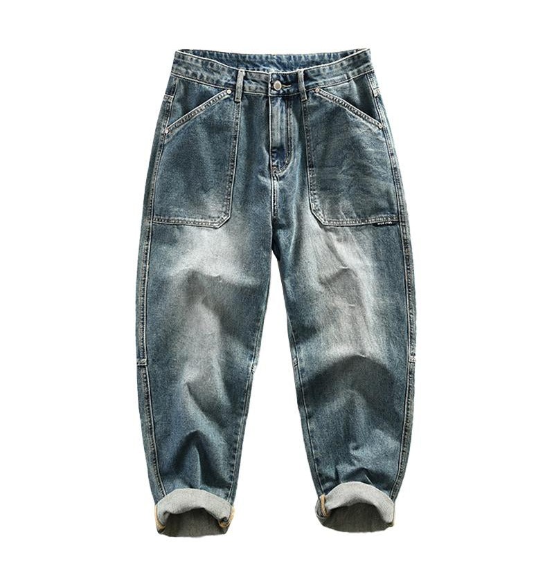 Men's Vintage Washed Distressed Multi-pocket Jeans