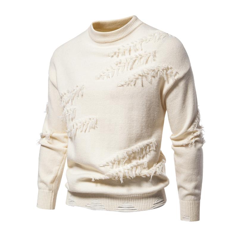 Men's Fashion 3D Rice Ear Jacquard Round Neck Pullover Knitted Sweater