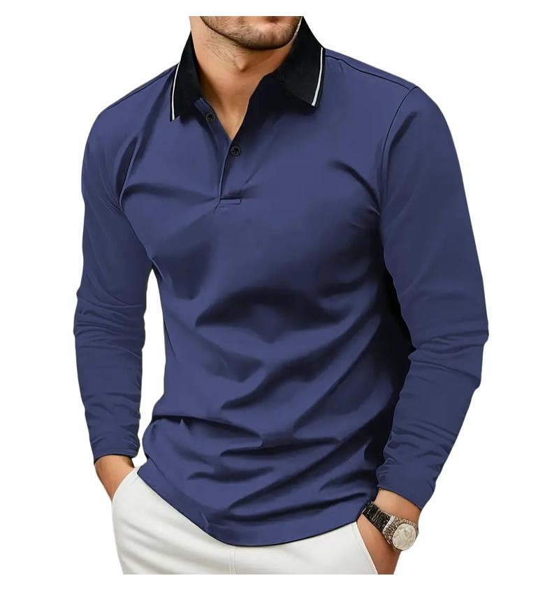 Men's Casual Solid Color Lapel Long Sleeve Polo Shirt