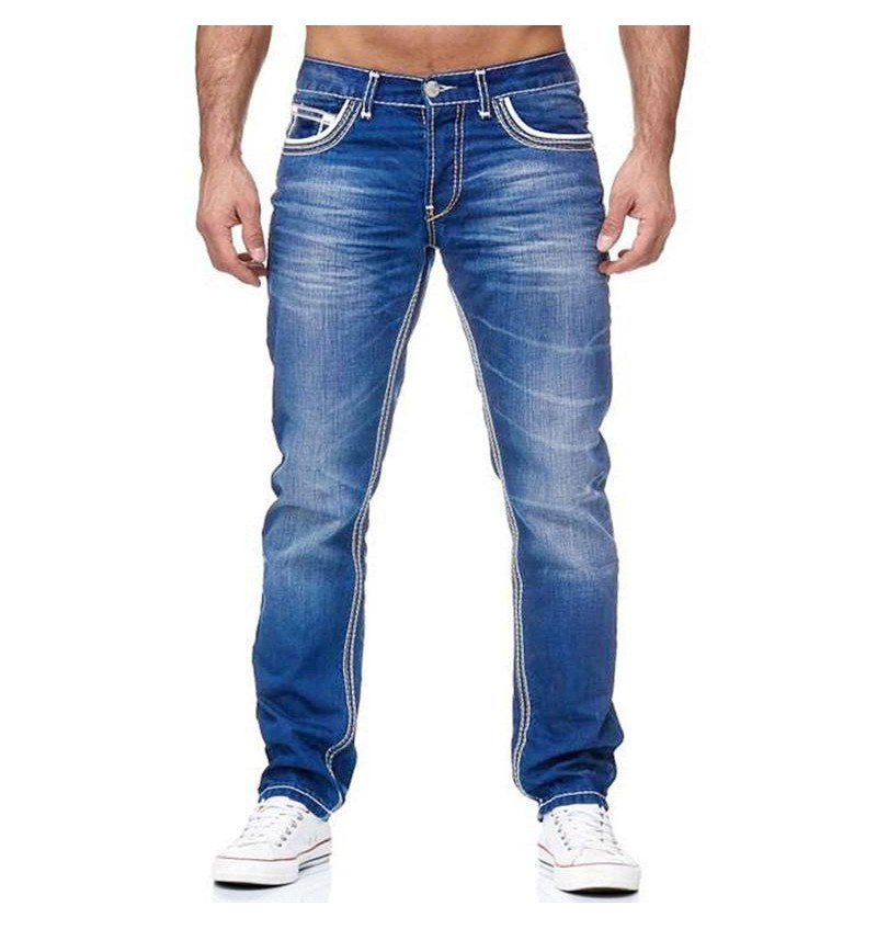 Men's Fashion Distressed Slim Double Stitching Casual Jeans