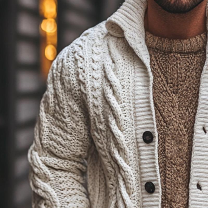Men's Retro Casual Jacquard Lapel Knitted Sweater Cardigan