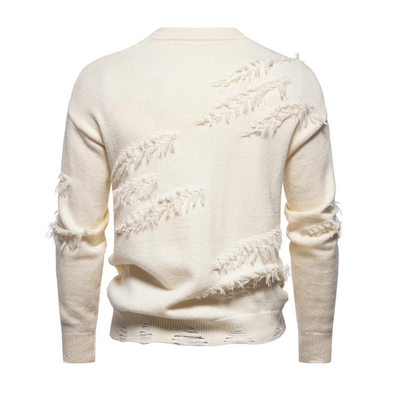 Men's Fashion 3D Rice Ear Jacquard Round Neck Pullover Knitted Sweater