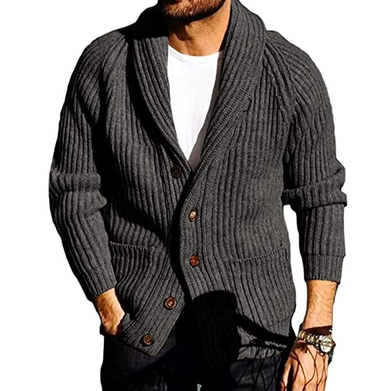 Men's Lapel Pocket Decor Solid Knit Cardigan