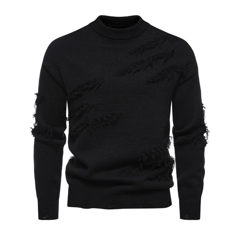 Men's Fashion 3D Rice Ear Jacquard Round Neck Pullover Knitted Sweater