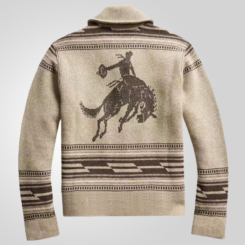 Men's Vintage Jacquard Thick Lapel Single Breasted Knitted Cardigan