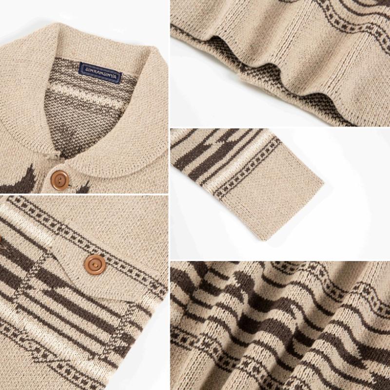 Men's Vintage Jacquard Thick Lapel Single Breasted Knitted Cardigan