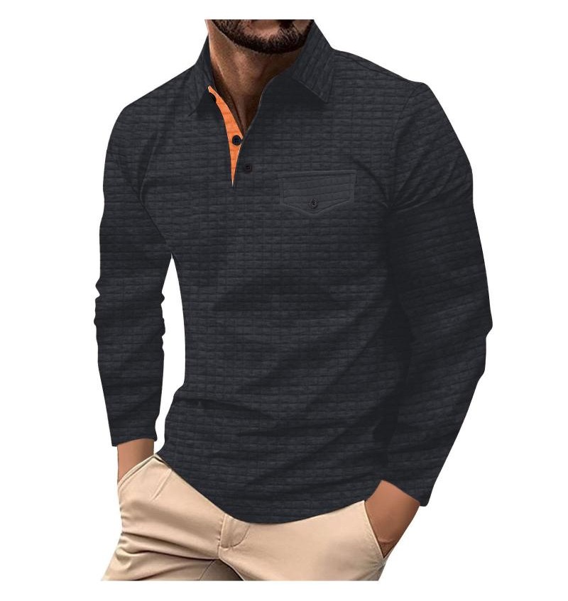Men's Casual Simple Long-sleeved Plaid POLO Shirt