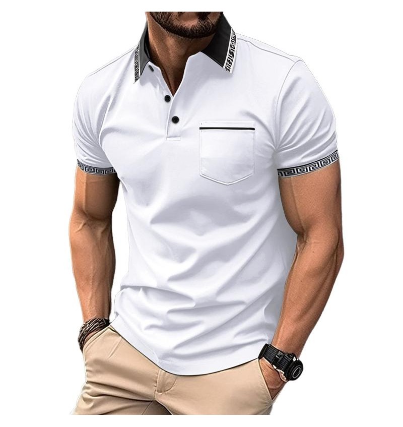 Men's Color Block Button Chest Pocket Short Sleeve Polo Shirt