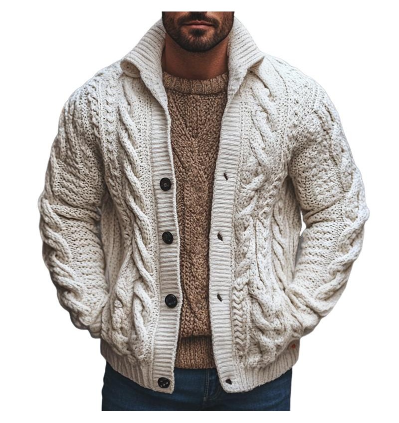 Men's Retro Casual Jacquard Lapel Knitted Sweater Cardigan