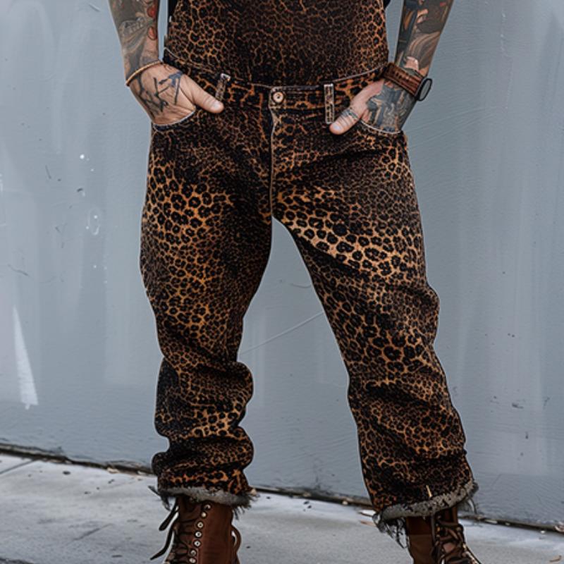 Men's Retro Casual Leopard Print Overalls