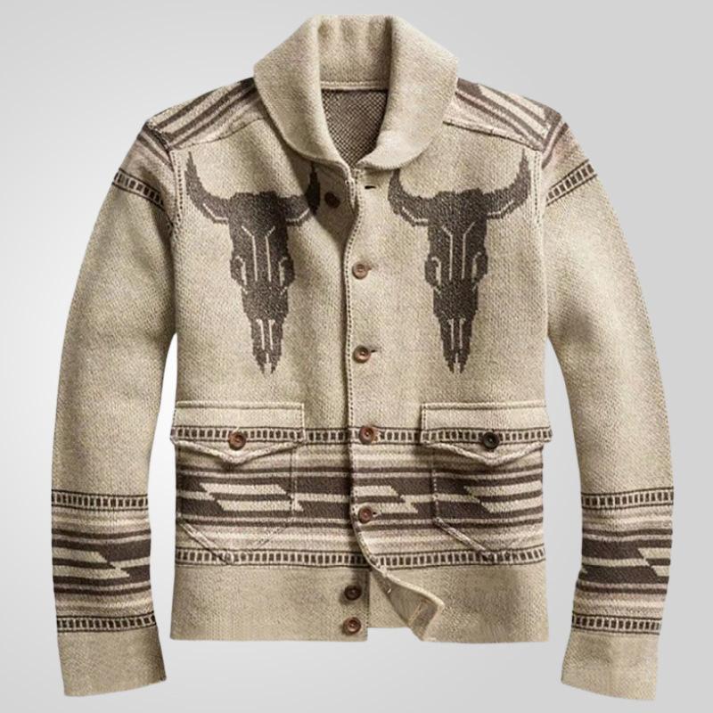 Men's Vintage Jacquard Thick Lapel Single Breasted Knitted Cardigan