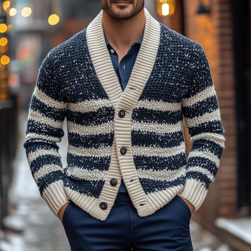 Men's Fashion Striped V Neck Single Breasted Casual Cardigan