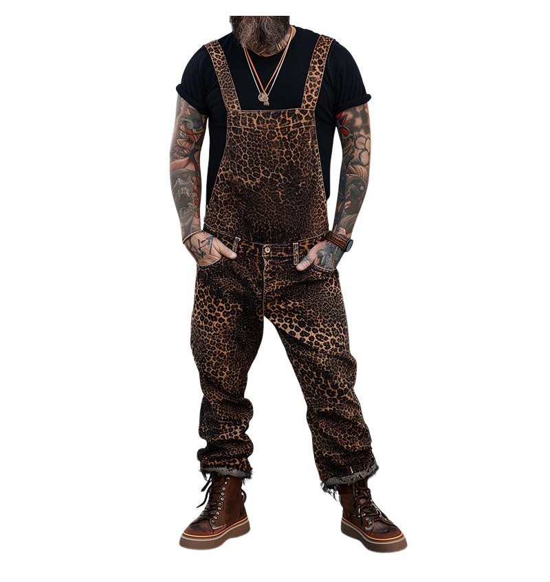 Men's Retro Casual Leopard Print Overalls