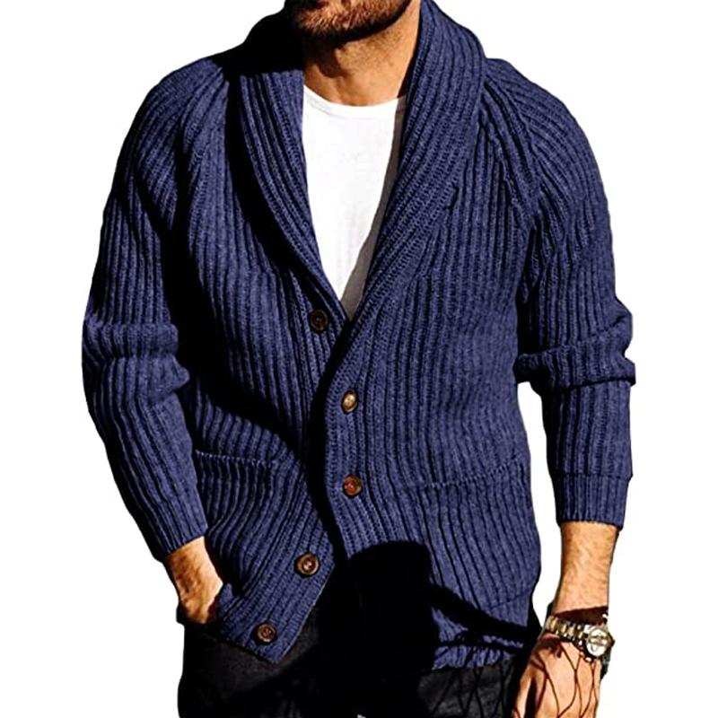 Men's Lapel Pocket Decor Solid Knit Cardigan