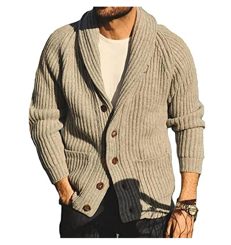 Men's Lapel Pocket Decor Solid Knit Cardigan