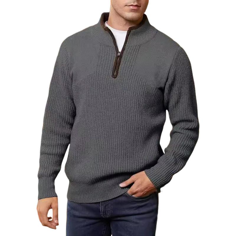 Men's Casual Half Zip Stand Collar Solid Color Sweater