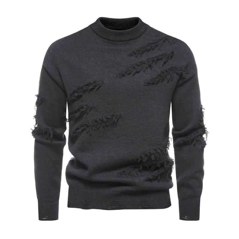 Men's Fashion 3D Rice Ear Jacquard Round Neck Pullover Knitted Sweater