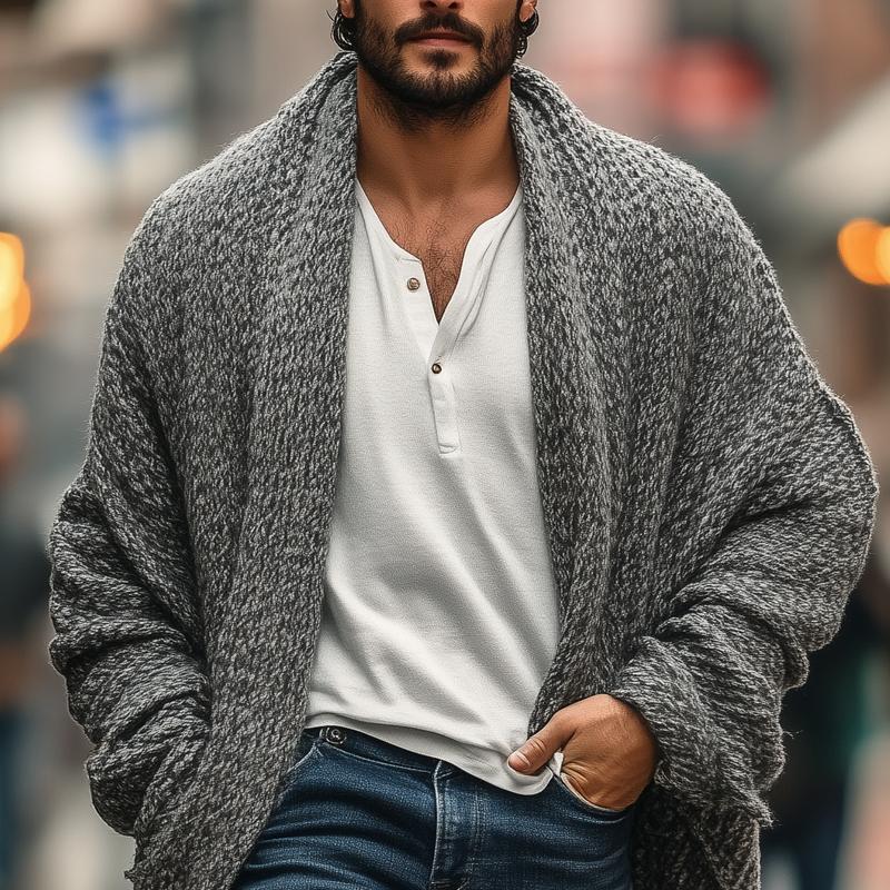 Men's Fashionable Loose Knitted Long Sleeve Casual Shawl Cardigan