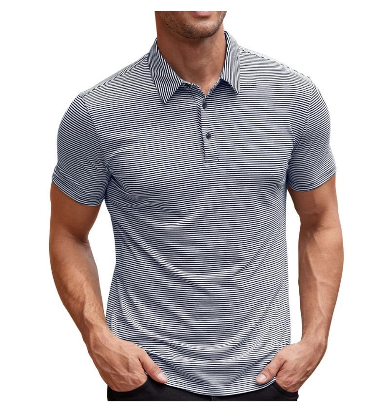 Men's Casual Retro Stretch Striped Polo Shirt